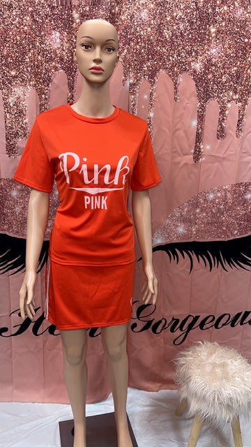 Pink Two Piece Skirt Set